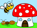 Муравей, пчела и грибок-домик (Раскраска)
