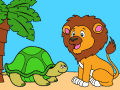 Черепаха и львенок под пальмой