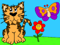 Детская раскраска "Котенок, бабочка и цветочек"