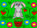  Лето, заяц, клубника с корзинкой и цветы